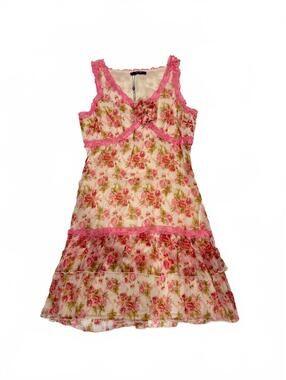 NWT Vertigo Pink Floral Coquette Ruffle Tiered Sundress Y2K Fairycore Size 9
